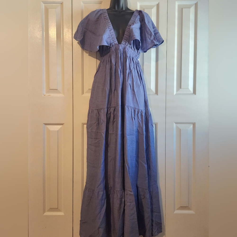 Chic Blue V-Neck Maxi Dress - Womens Size: Small